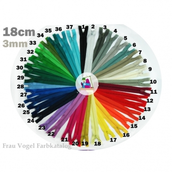 Zipper indivisible length 20 cm fine spiral track 3mm Num.3, 37 colors to choose from