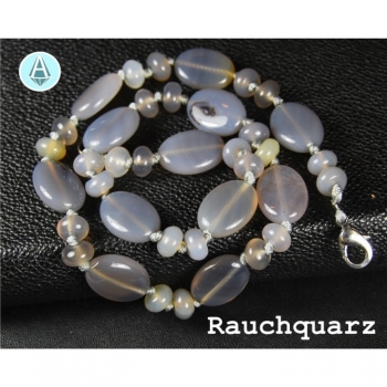 Necklace jewelry chain gemstone smoky quartz length 47cm gray