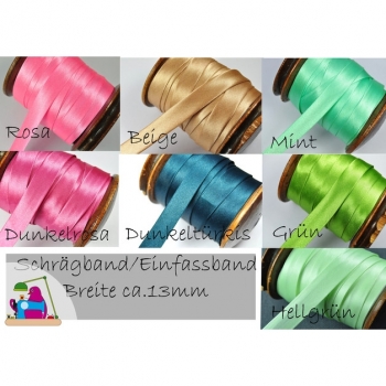 Bias binding tape 15mm 7 colors on offer, pre-folded, satin