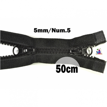 2 way zipper divisible length 50cm plastic tooth width 5mm color black for winter jackets, vests, coat