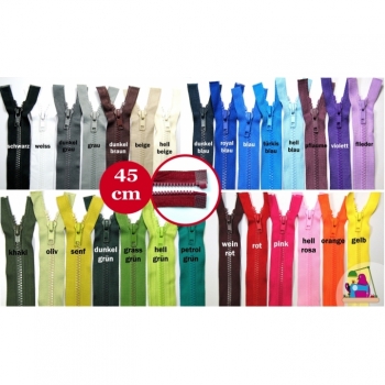 Jackets zipper divisible 45cm plastic tooth 5mm, Num.5 25 colors on offer