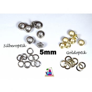 Eyelets with disc 5mm, 2-piece silver or gold look