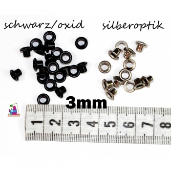 1 pcs. Eyelets without discs 3mm, 1 piece black oxiedirt or silver look