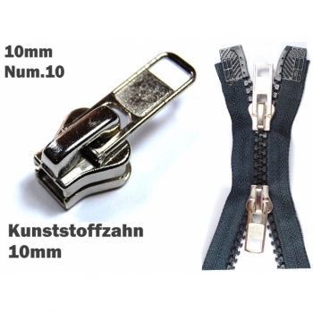 1 St. Zipper Schieber für reißverschluss mit Kunststoffzahn 10mm, Num10 Nickel hell für reparatur oder Umtausch