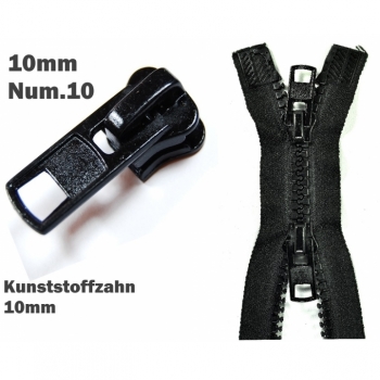 1 St. Zipper Schieber für Reißverschluss mit Kunststoffzahn 10mm, Num10 schwarz für reparatur oder Umtausch