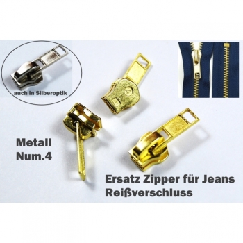 Ersatz Zipper für Jeans Reißverschluss mit Metall Zahn Num.4 gold silber Optik
