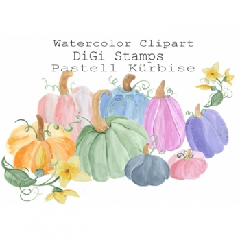 Digi Stamps Watercolor Clipart pastell Kürbis Halloween PNG JPG