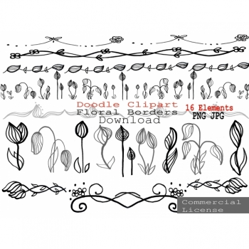 Doodle borders "Floral" for scrapbooking, web, business cards, invitations, plotter projects