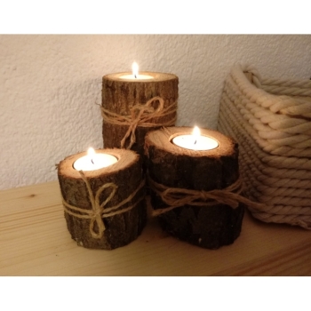 Kaufen Holzkerzen Holzdeko für Tisch rustikal modern Naturholz Teelchter Windlichter Deko. Bild 1