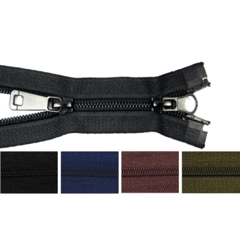 2 Wege Reissverschluss 110cm 7mm teilbar schwarz blau khaki braun weiss