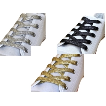 Schnürsenkel Schuhbänder  Glitzersenkel  100cm schwarz gold silber flach