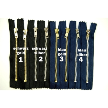 Metallreißverschluss 14 cm, 4 mm | Zipper in Schwarz oder Blau, Gold & Silber