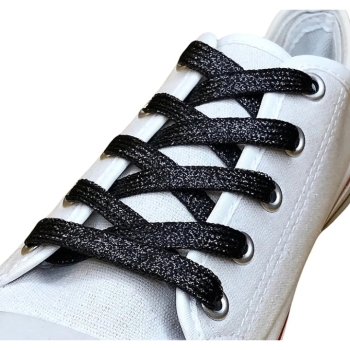 Schnürsenkel flach 8mm  100cm schwarz silber Glitzer Schuhbänder