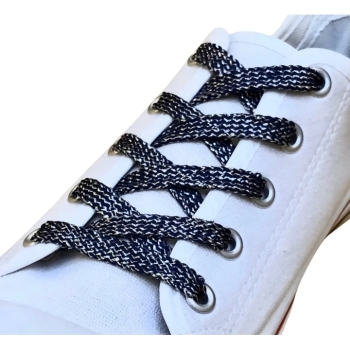 Schuhbänder flach 8mm 100cm schwarz silber Schnürsenkel Senkel