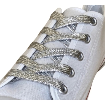 Schuhbänder flach 8mm 100cm weiß silber Schnürsenkel Senkel