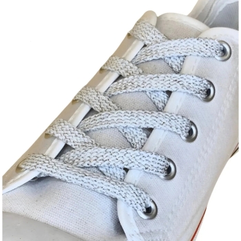 Schuhbänder flach 8mm 100cm silber weiß Schnürsenkel Senkel
