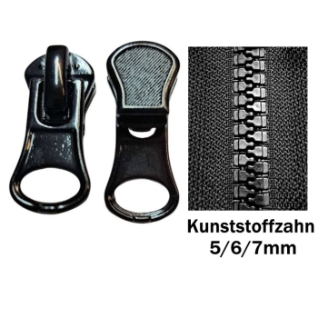 1 St. Ersatz Zipper für Reißverschluss Kunststoffzahn 5-7mm schwarz