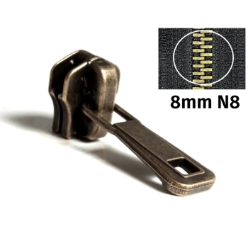 1 St. Ersatz Zipper Schieber für Metall Reißverschluss 8mm N8 oxid antik silber Lederjacken Motorradjacken Rucksäcke Taschen