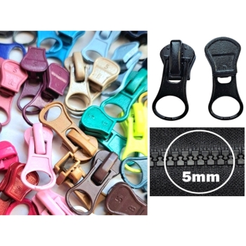 5 mm Black Zipper Slider | Replacement Zipper for Bags, Jackets, Clothing & Repairs | Zipper Spare Part