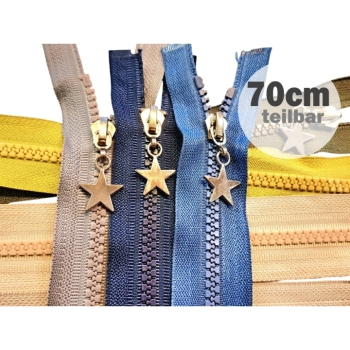Reißverschluss 70 cm teilbar für Jacke mit Stern Zipper – Reißverschluss mit Sternanhänger
