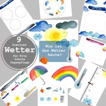 Wetterkarten Kita – 9 PDF Aquarell-Vorlagen zum Ausdrucken für Wetterbeobachtung & Portfolio