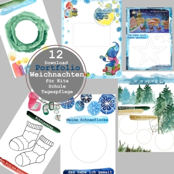 Weihnachten Portfolio Kita – 12 PDF Aquarell-Vorlagen zum Ausdrucken für Advent & Nikolaus