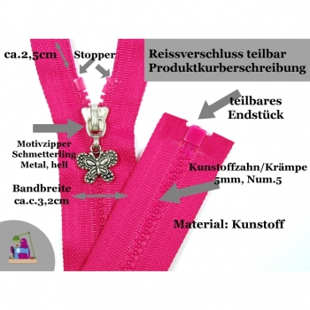 Buy Reissverschluss 45cm teilbar Schmetterling Zipper. Picture 2