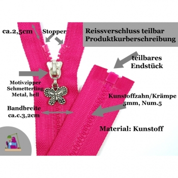 Buy Reißverschluss teilbar Motivzipper Schmetterling Kunststoffzahn Länge 55cm/5mm 30 Farben im Angebot . Picture 7