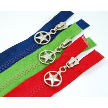 Star zipper type 1 divisible Length 80cm Plastic tooth 5mm over 30 colors on offer