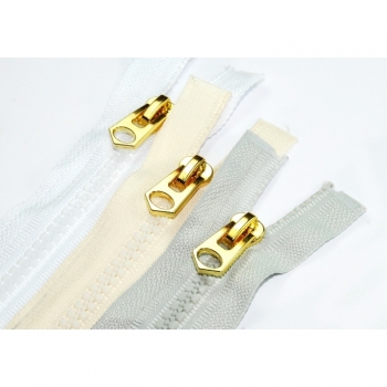 Kaufen Reißverschluss teilbar Design Edition Gold Optik Länge 40cm Kunststoffzahn 5mm über 30 Farben im Angebot. Bild 1