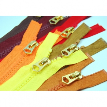 Zipper divisible design edition gold optics length 60cm plastic tooth 5mm over 30 colors on offer
