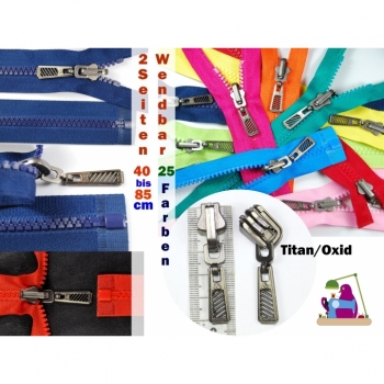 2-seiten Wendbarer Reißverschluss Titan Länge 75cm Kunststoffzahn 5mm Num.5 30 Farben