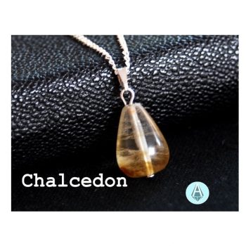 Necklace, chain pendant gemstone chalcedony yellow length 50cm