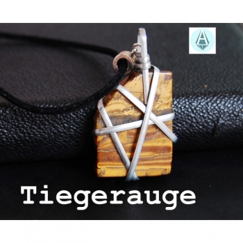 Buy Halskette, Kette Anhänger Edelstein Tiegerauge Länge 50cm. Picture 1