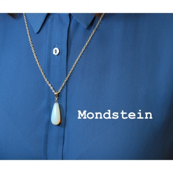 Kaufen Halskette Kette Anhänger Edelstein Mondstein Länge 56cm Tropf. Bild 4