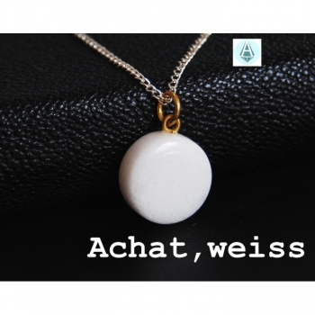 Buy Halskette, Kette Anhänger Edelstein Achat weiss Länge 50cm. Picture 1