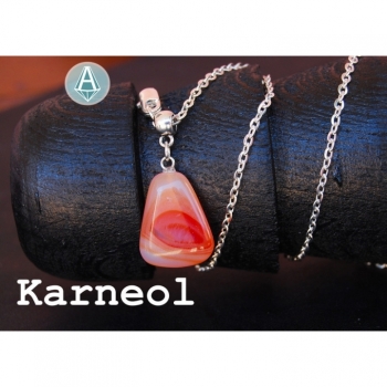 Necklace, necklace pendant gemstone carnelian length 73cm salmon red