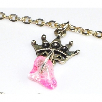 Kaufen Halskette Kette Anhänger Edelstein Rosequarz Länge 46cm Krone. Bild 1