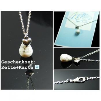 Necklace chain pendant gemstone Rhodonite length 42 cm white gray