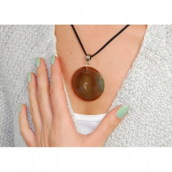 Necklace chain pendant gemstone agate length 50cm round brown