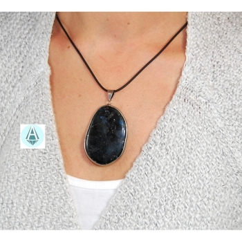 Halskette, Kette Anhänger Edelstein Obsidian black Länge 55cm