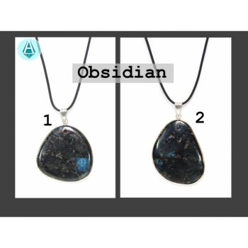 Buy Halskette, Kette Anhänger Edelstein Obsidian black Länge 55cm. Picture 2