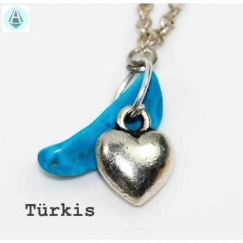 Kaufen  Halskette Kette Anhänger Herz Edelstein Türkis Länge 52cm. Bild 1