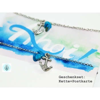 Kaufen Halskette Kette Anhänger Anker 3xTürkis Edelsteine Länge 53cm. Bild 2