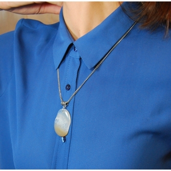 Kaufen Halskette Kette Anhänger Edelstein Achat weiss Länge 72cm. Bild 2