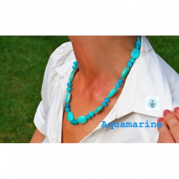 Necklace,  gemstone aquamarine length 49cm turquoise blue