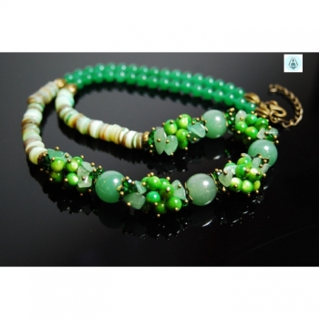 Kaufen Set: Armband+Collier Kette Jade Länge 65cm smaragdgrün. Bild 4