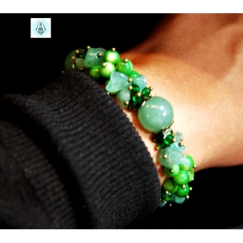 Kaufen Set: Armband+Collier Kette Jade Länge 65cm smaragdgrün. Bild 2