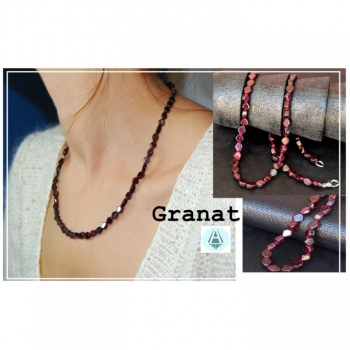 Necklace, chain, gemstone garnet length 49cm burgundy