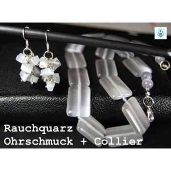 Buy Set: Ohrhänger + Collier Edelstein Rauchquarz grau. Picture 3
